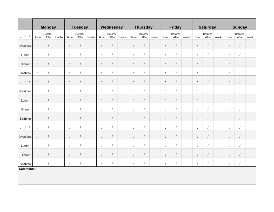 Blood Sugar Log - Grey Table Download Printable PDF | Templateroller