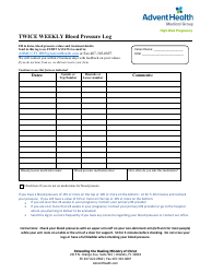 Document preview: Twice Weekly Blood Pressure Log - High Risk Pregnancy