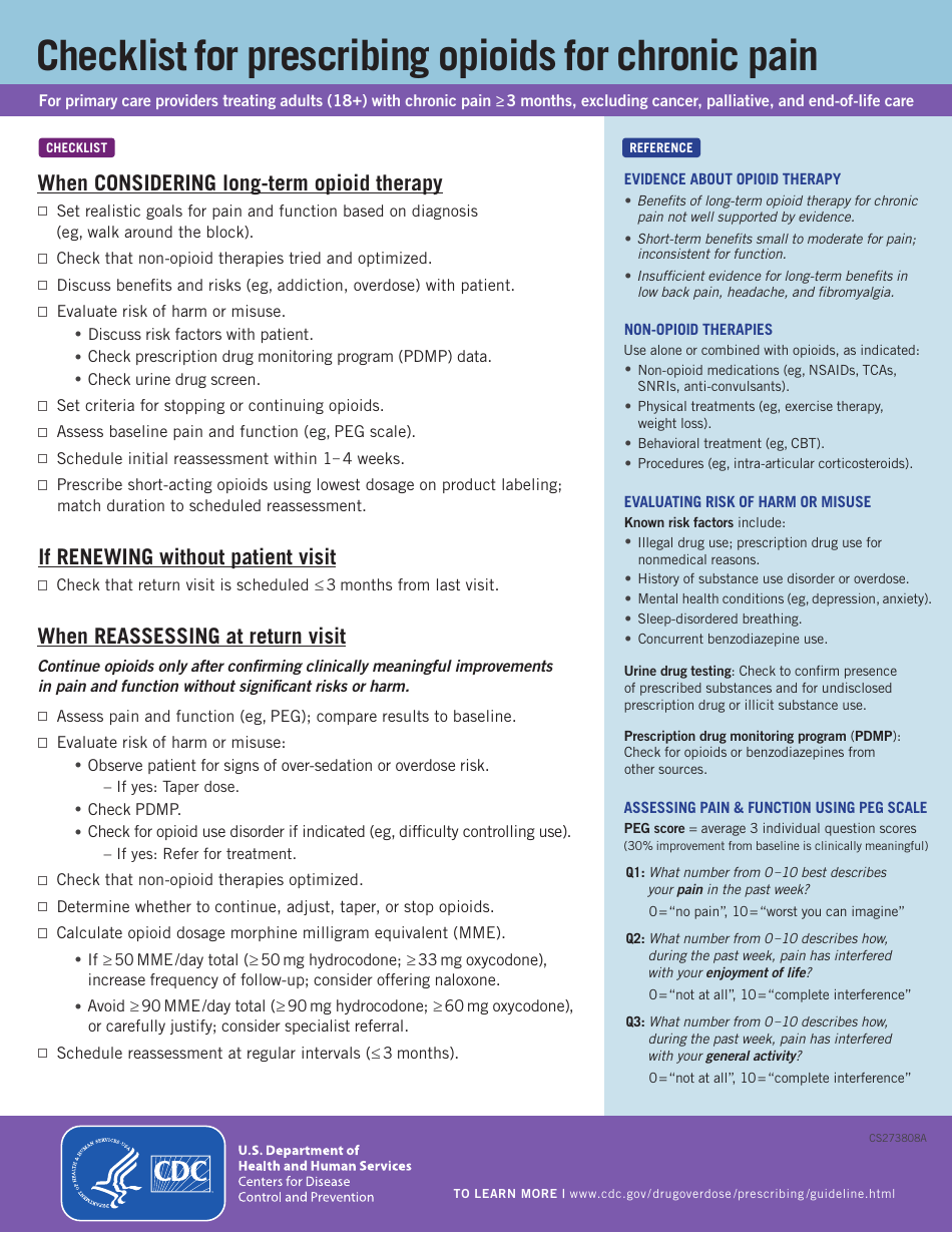 Form CS273808A Checklist for Prescribing Opioids for Chronic Pain, Page 1