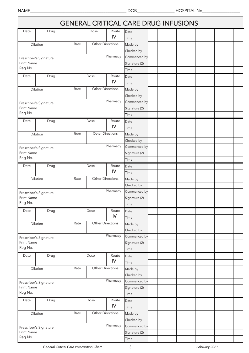 General Critical Care Prescription Chart - United Kingdom, Page 3