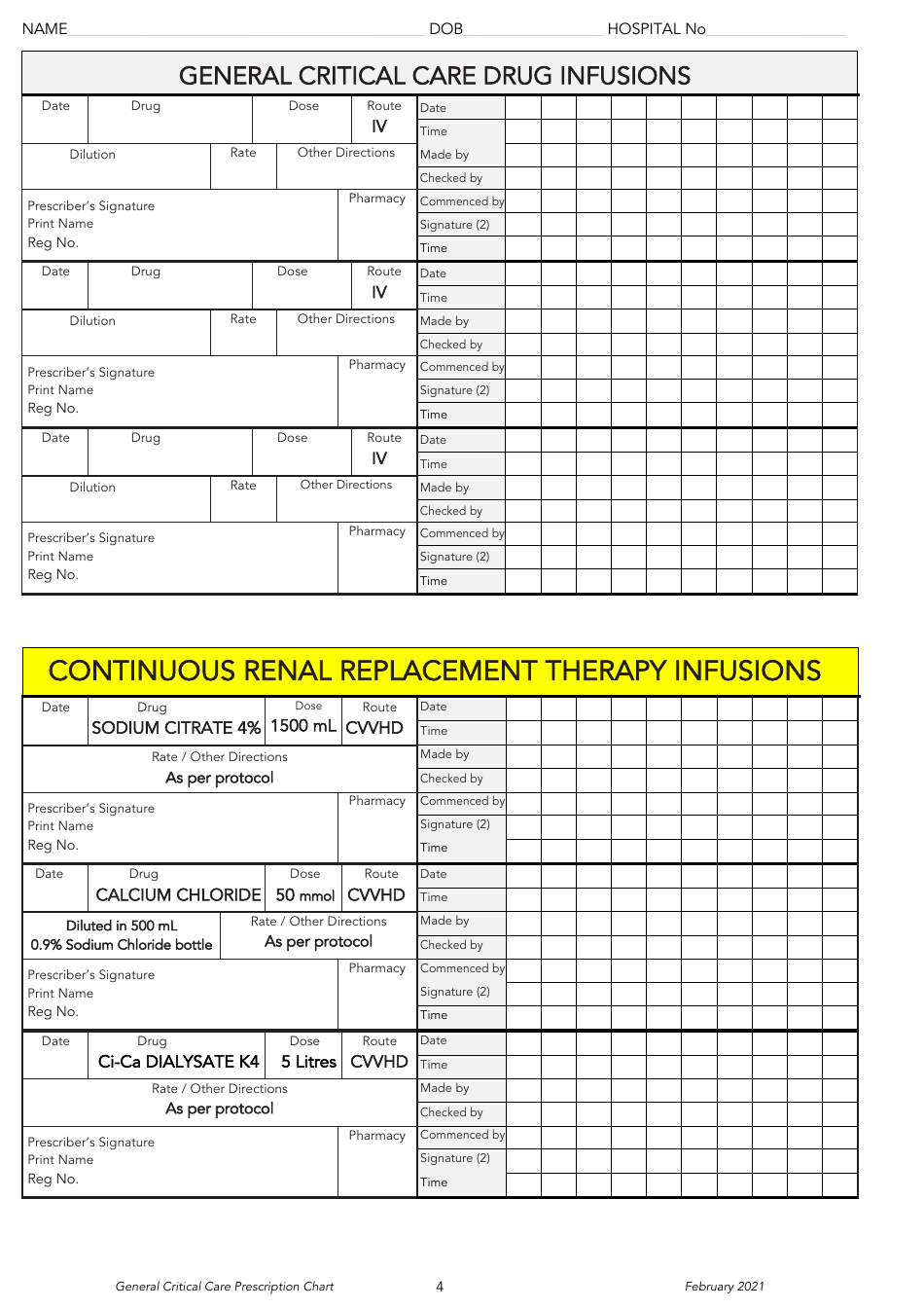 General Critical Care Prescription Chart - United Kingdom, Page 4