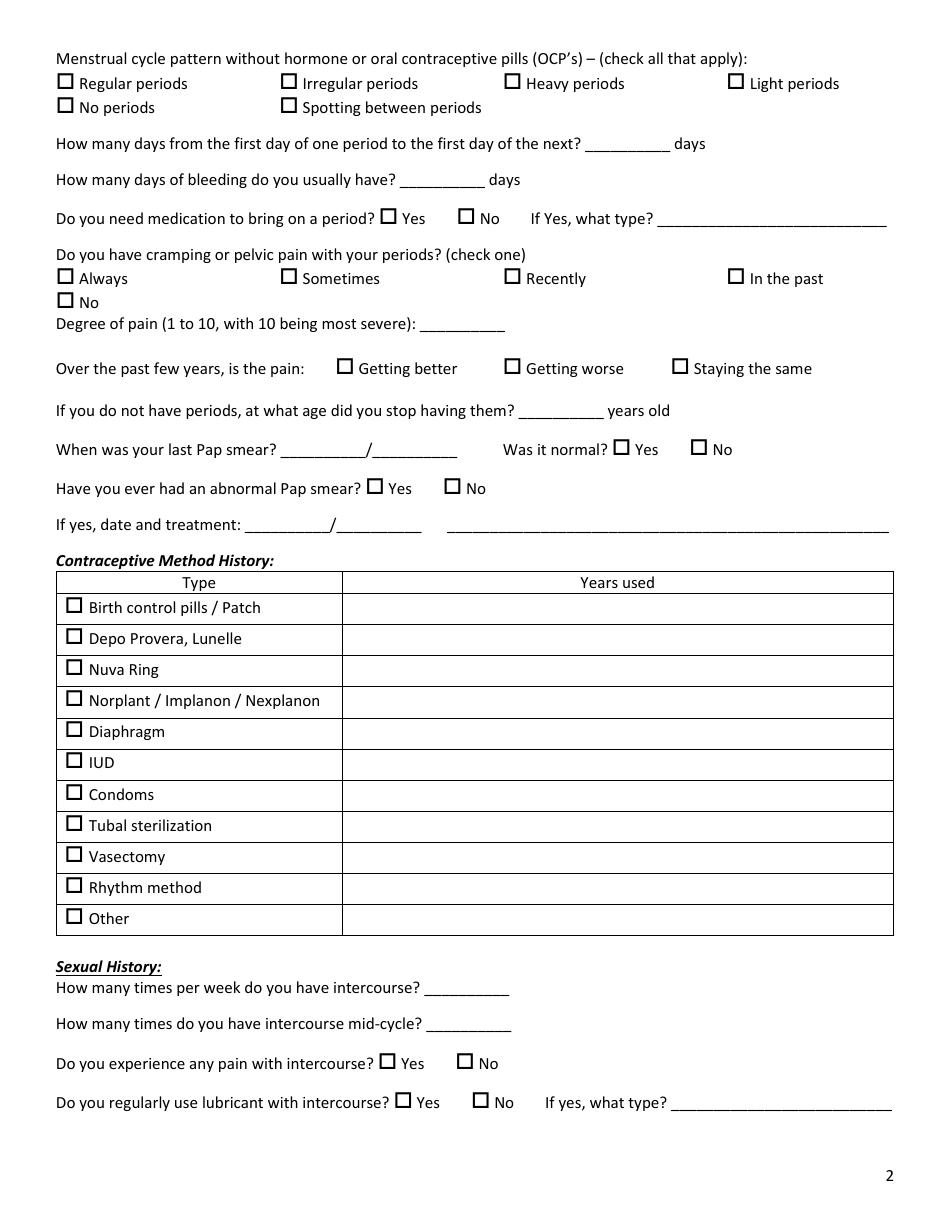 Medical and Reproductive History - Infertility, Page 2