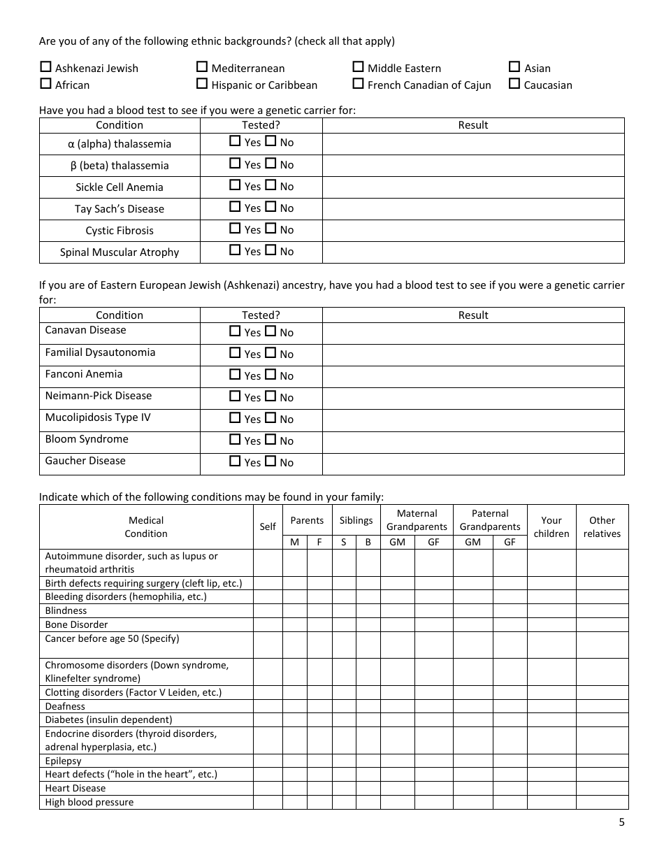 Medical and Reproductive History - Infertility, Page 5