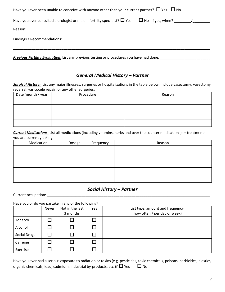 Medical and Reproductive History - Infertility, Page 7