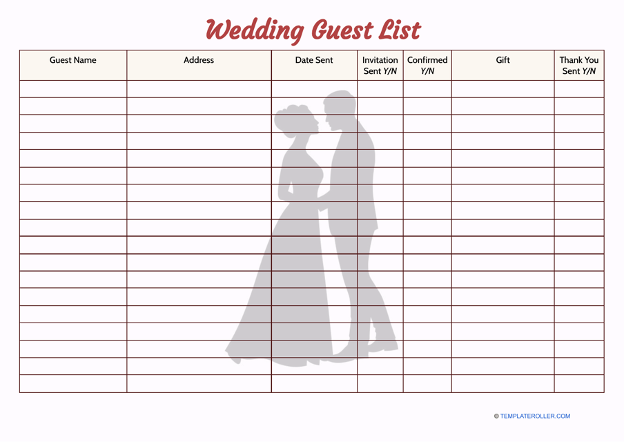 Wedding Guest List Template Download Printable PDF Templateroller