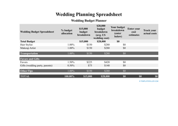 Wedding Planning Spreadsheet, Page 3