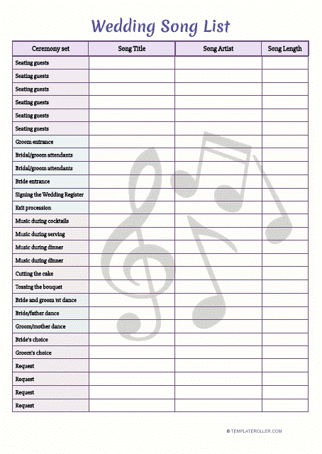 Wedding Song List Template Download Pdf