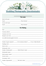 Document preview: Wedding Photography Questionnaire Template