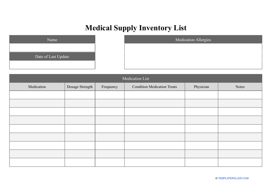 Medical Supply Inventory List, Page 1