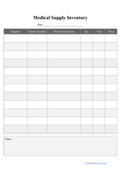 Document preview: Medical Supply Inventory Template