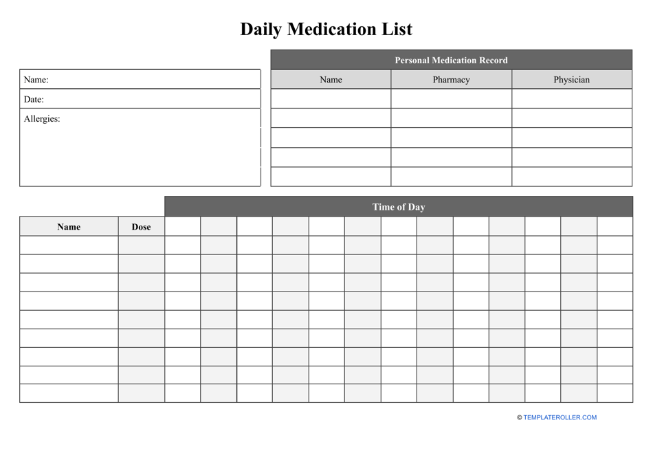 Daily Medication List Template - Simple and Effective
