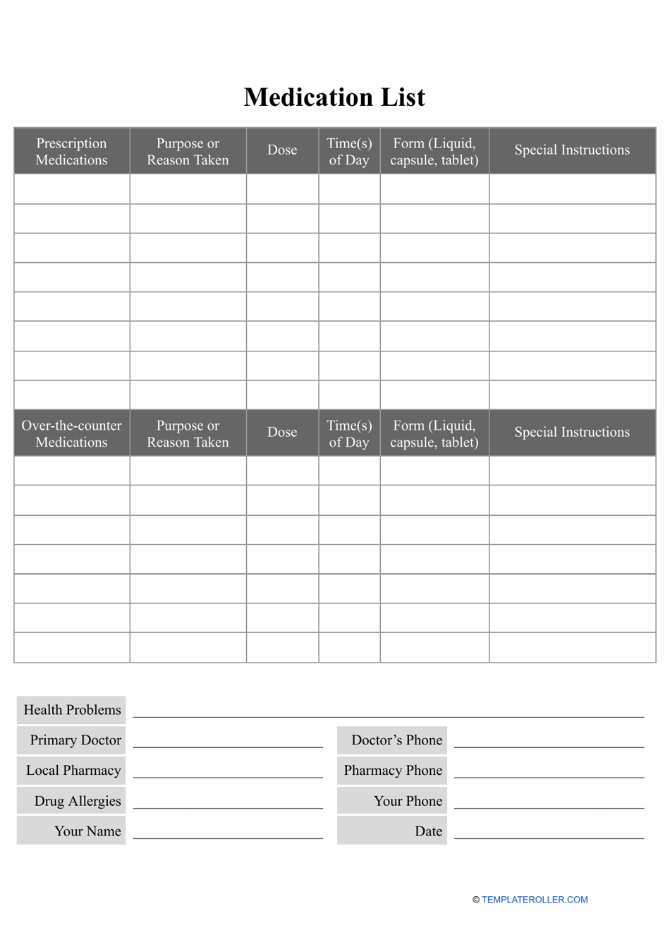 Medication List Template - Black Download Printable PDF | Templateroller