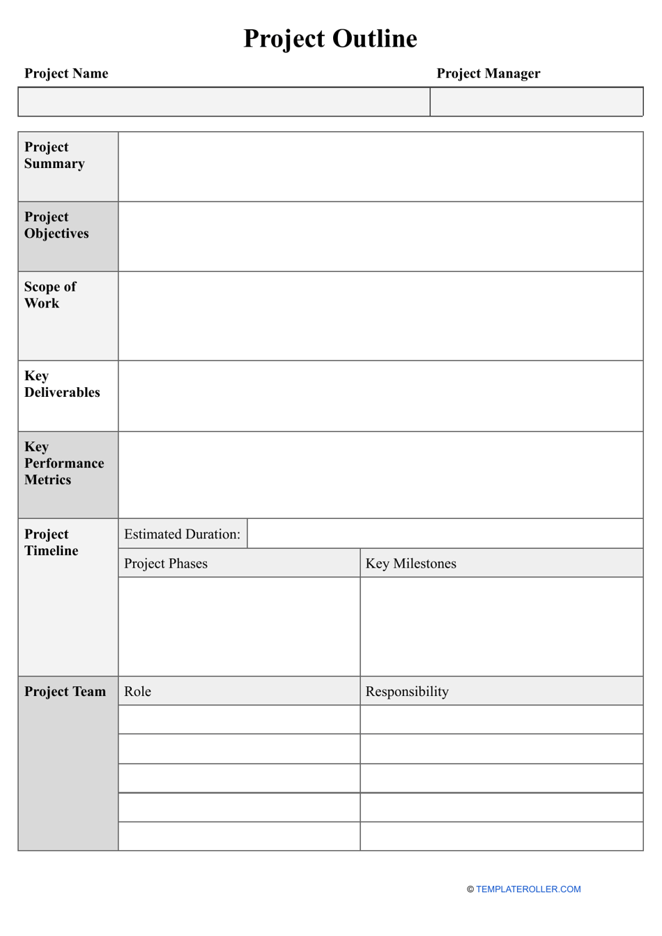 Project Outline Template - A comprehensive document to outline your project's objectives, activities, and timelines.