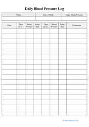 Document preview: Daily Blood Pressure Log - Big Table