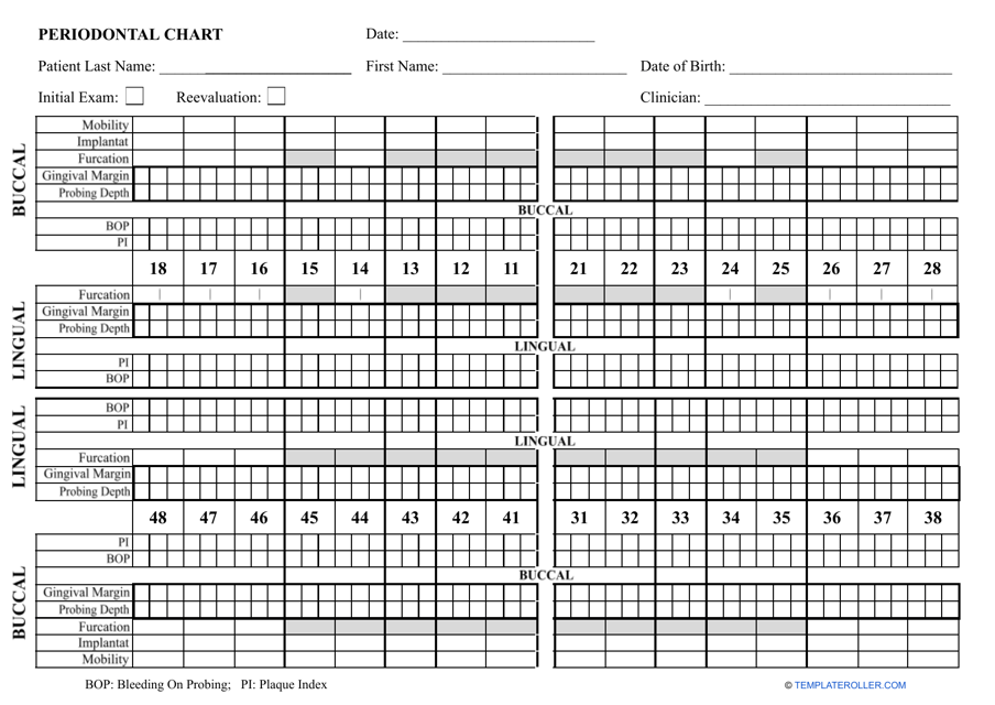 Periodontal Chart Scoring Sheet for Accurate Assessments of Gum Health.