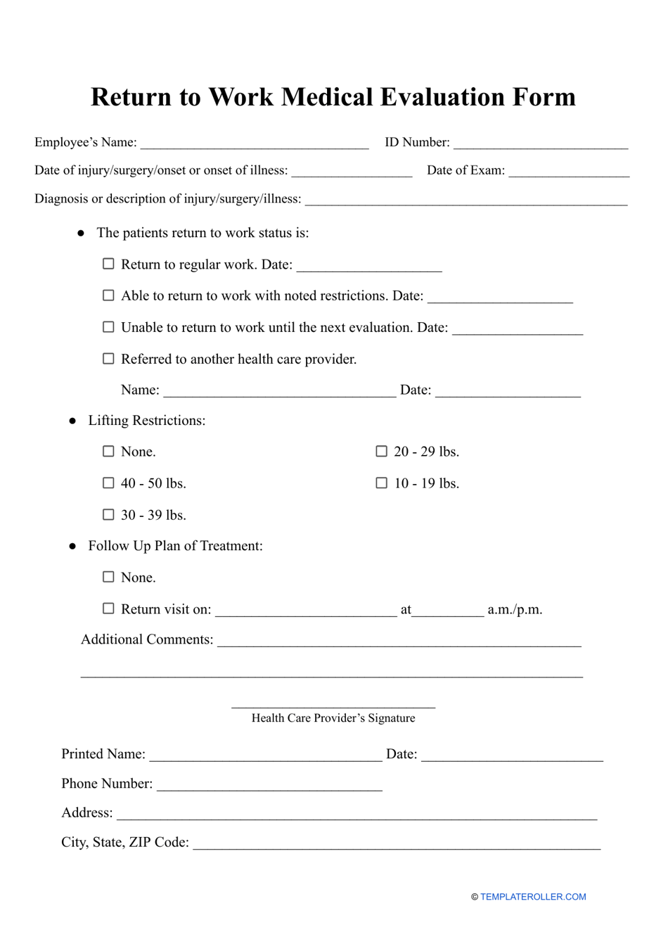 Doctor's Note to Return to Work Download Printable PDF Templateroller