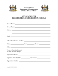 Document preview: Form MV458 Application for Registration of Off-Highway Vehicle - Delaware