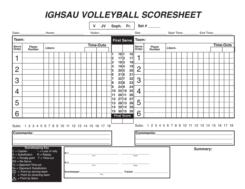 Volleyball Score Sheet | Ighsau