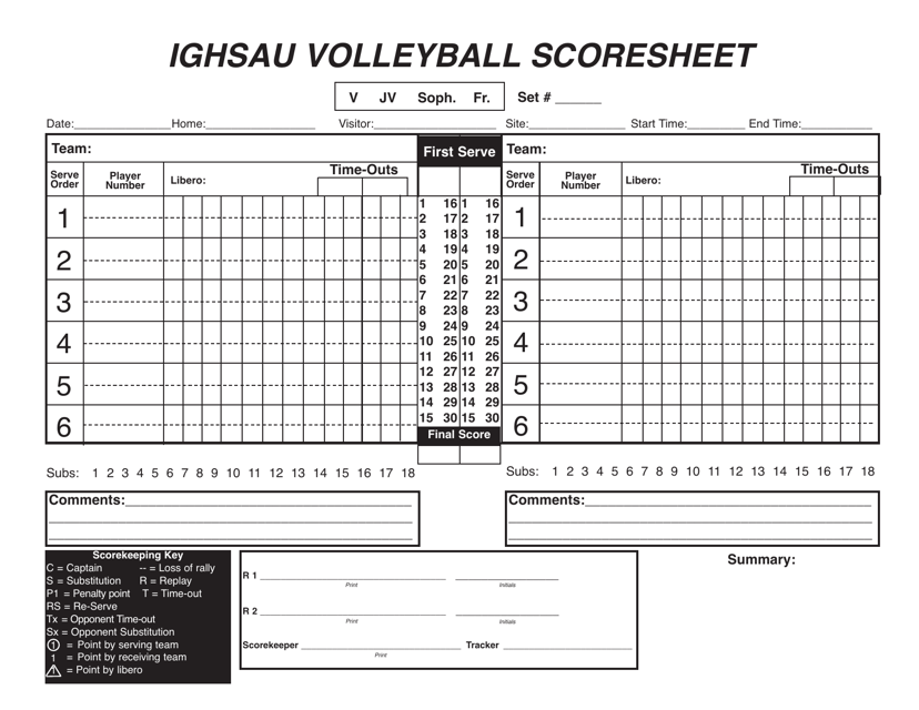 Volleyball Score Sheet - Ighsau