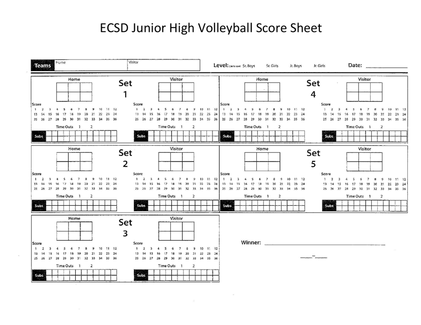 Junior High Volleyball Score Sheet - Ecsd