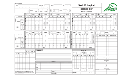 Document preview: Volleyball Score Sheet - Sask