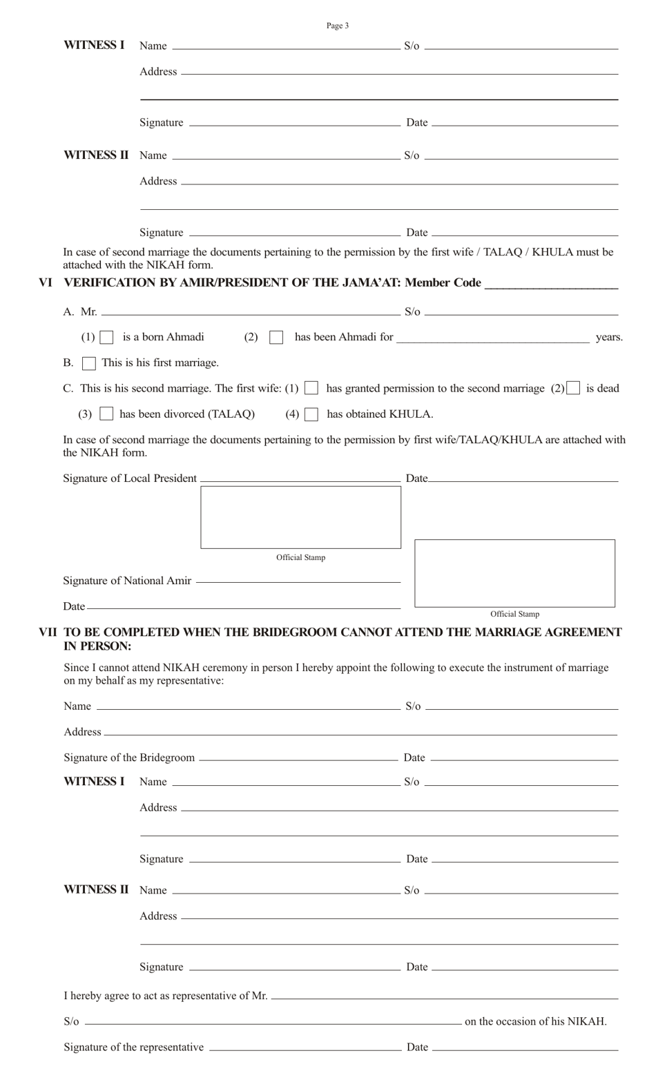 Nikah (Marriage) Form, Page 3