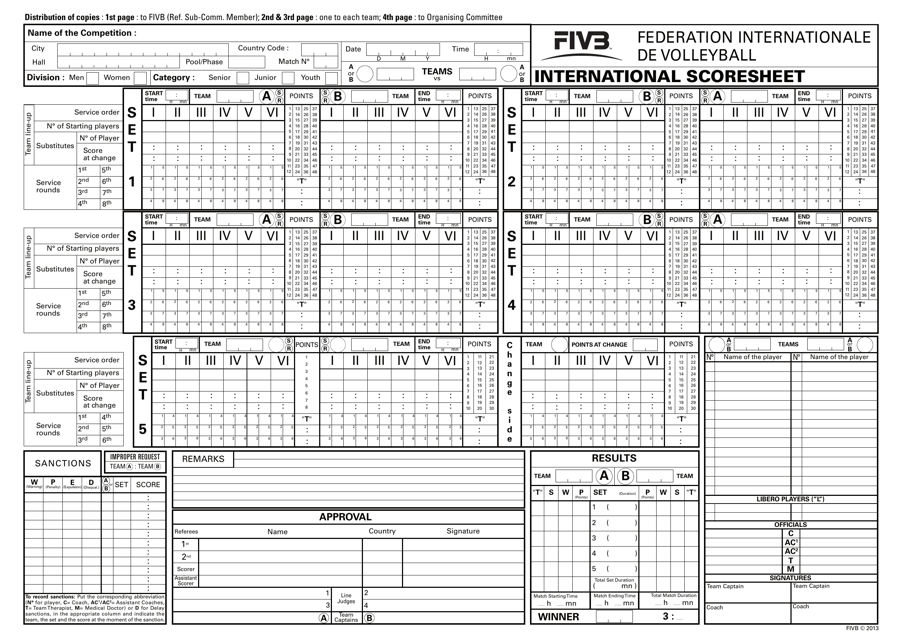 Volleyball Score Sheet - Fivb