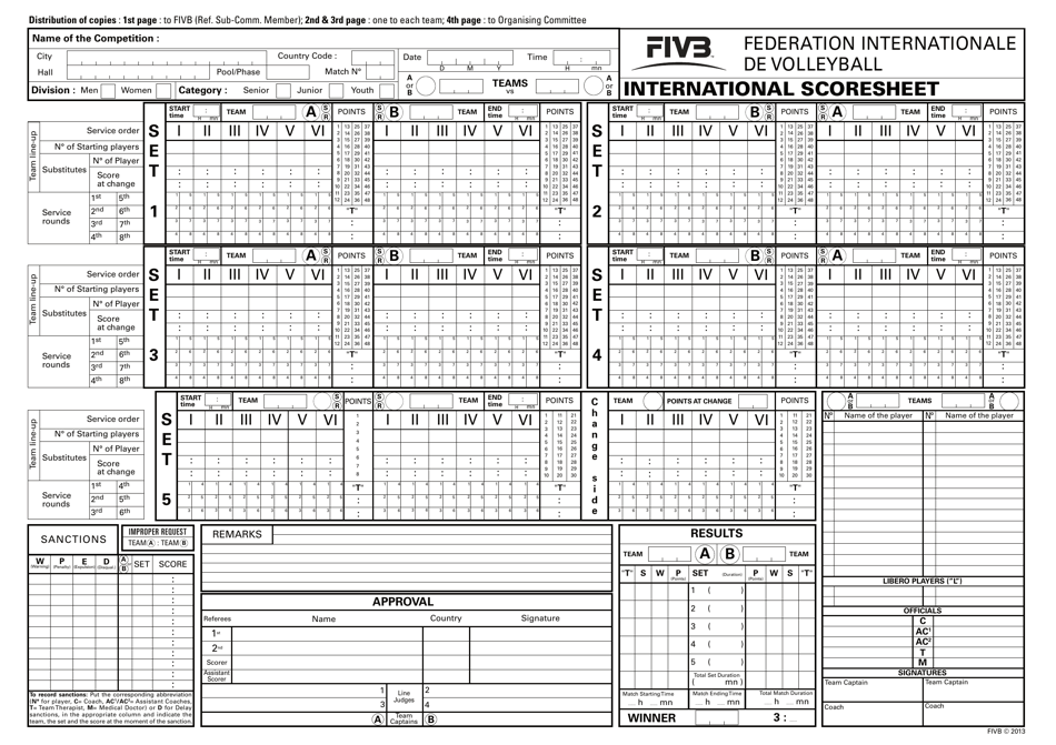 Volleyball Score Sheet Fivb Download Printable PDF Templateroller