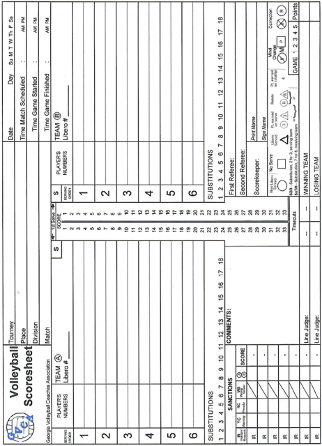 Volleyball Score Sheet - Gvca