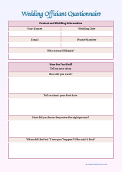 Wedding Officiant Questionnaire Template