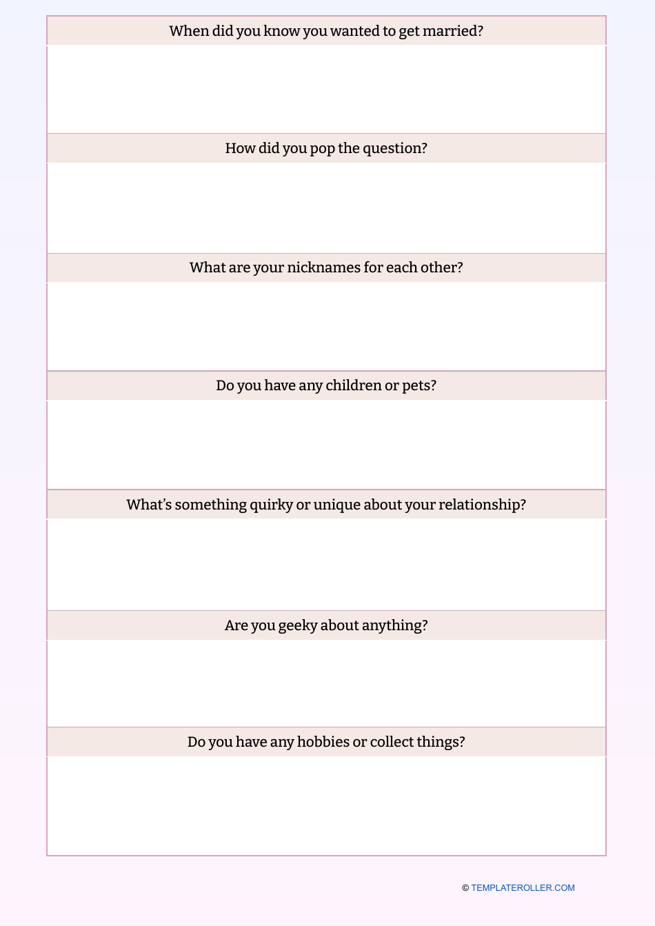 Wedding Officiant Questionnaire Template Download Printable PDF