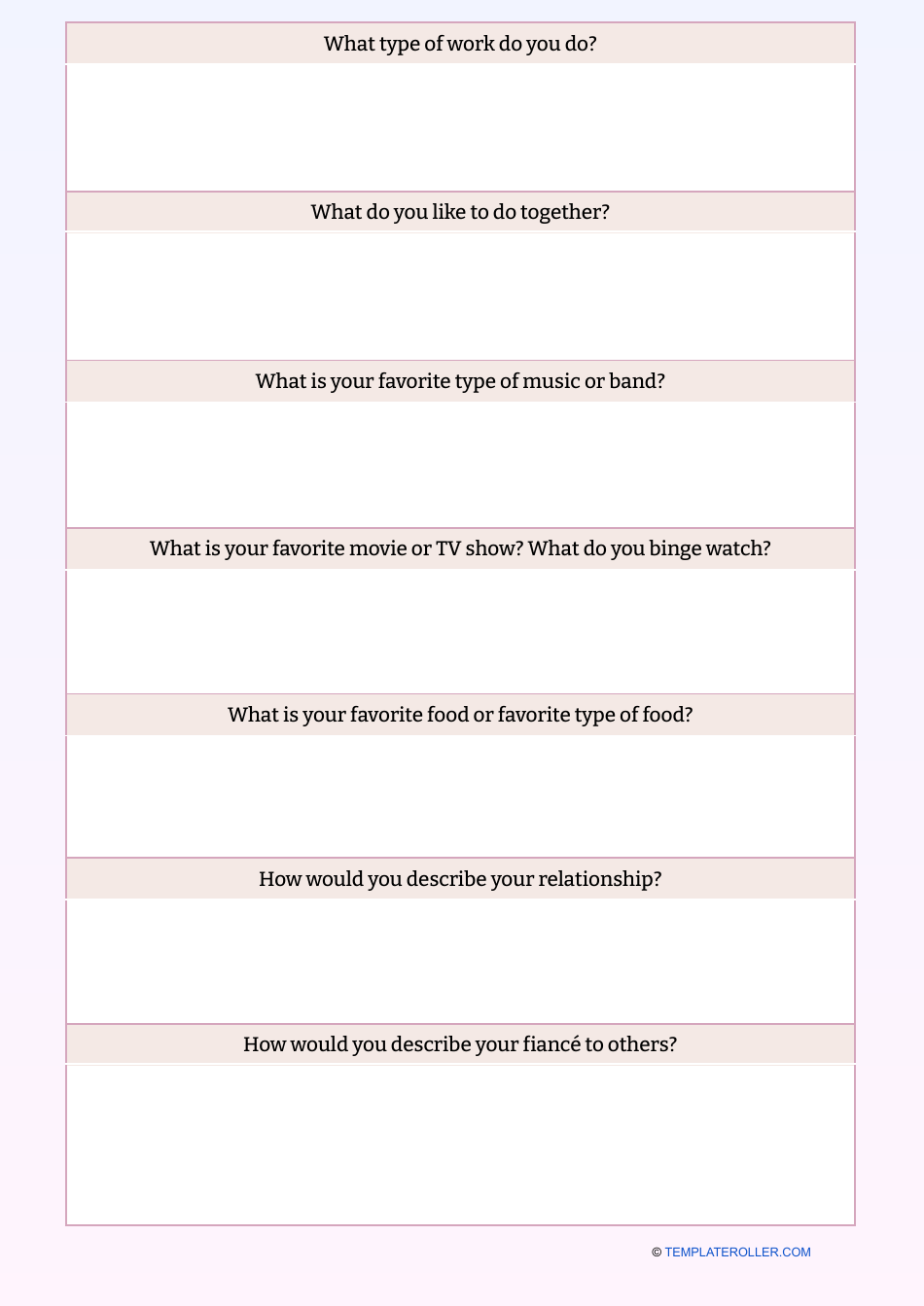 Wedding Officiant Questionnaire Template Download Printable PDF