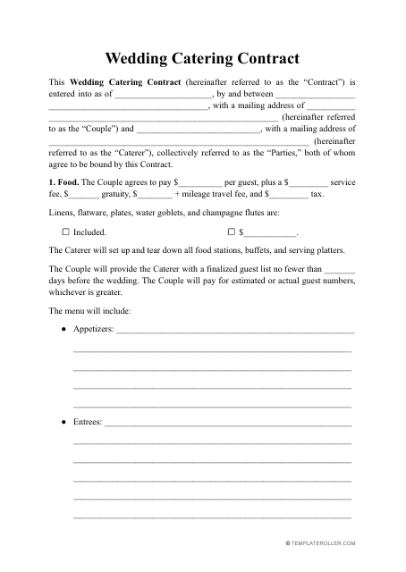 Wedding Catering Contract Template Download Pdf