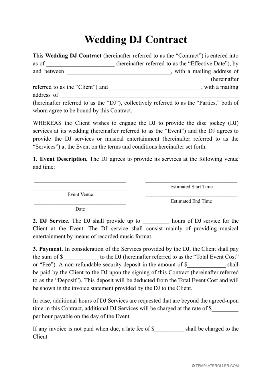Wedding DJ Contract Template, Page 1