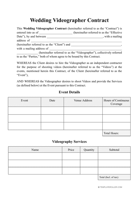 Wedding Videographer Contract Template Download Pdf