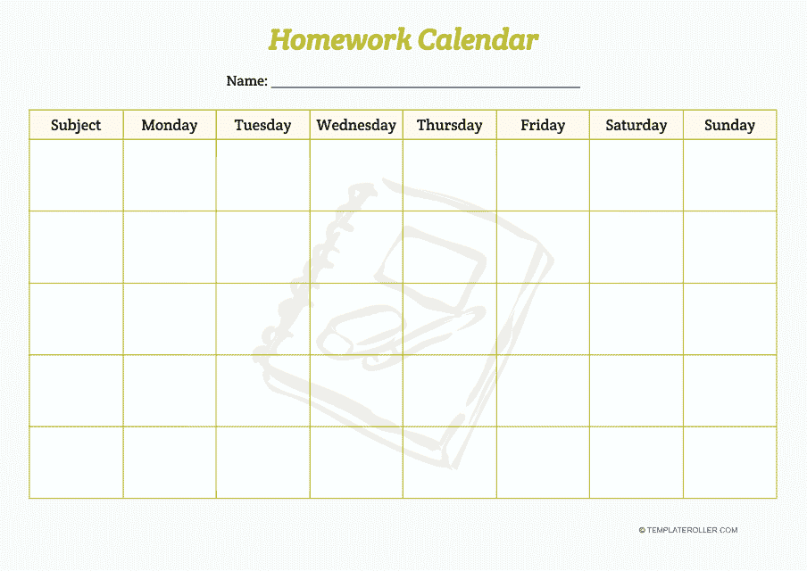 Homework calendar template - Stay organized with this convenient homework calendar template. Easily track your assignments, deadlines, and study sessions with this user-friendly template.