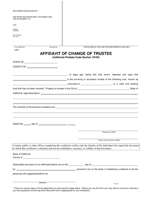 Affidavit of Change of Trustee - San Bernardino County, California