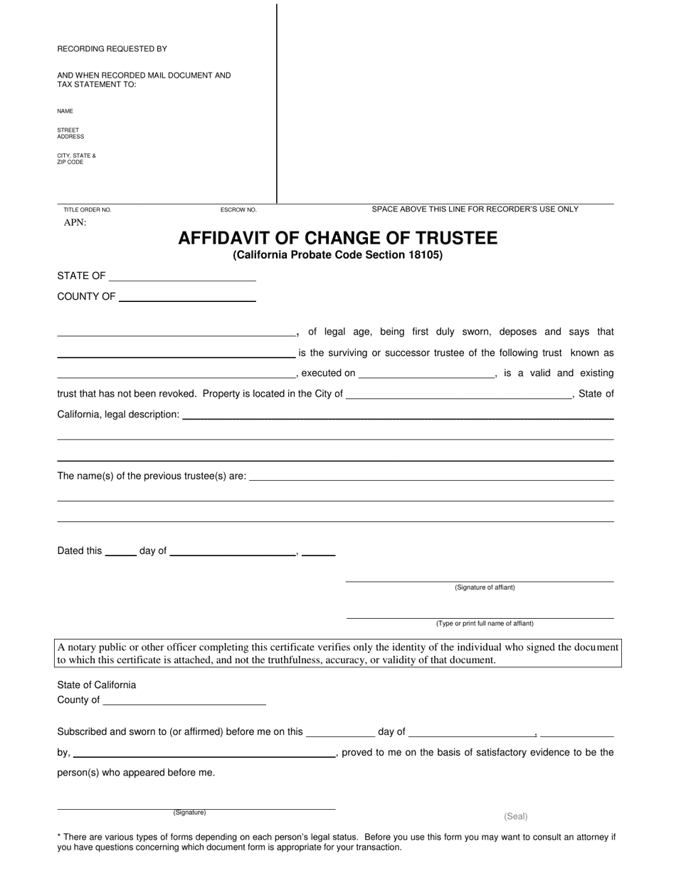 Affidavit of Change of Trustee - San Bernardino County, California, Page 1