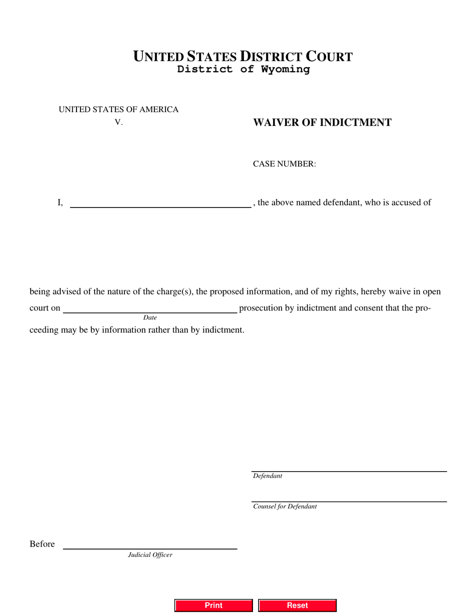 Waiver of Indictment - Wyoming, Page 1