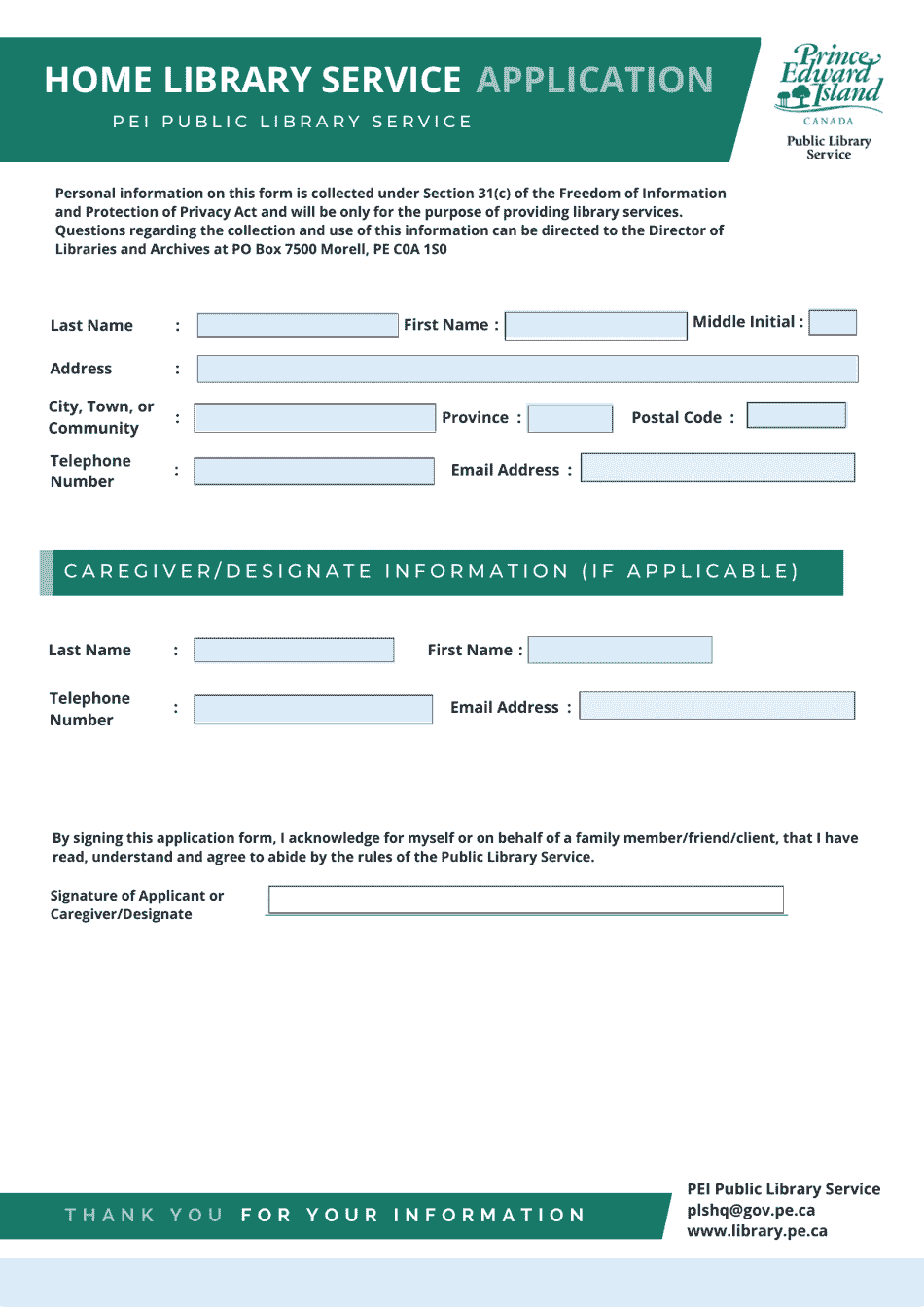 Home Library Service Application - Prince Edward Island, Canada (English / French), Page 1