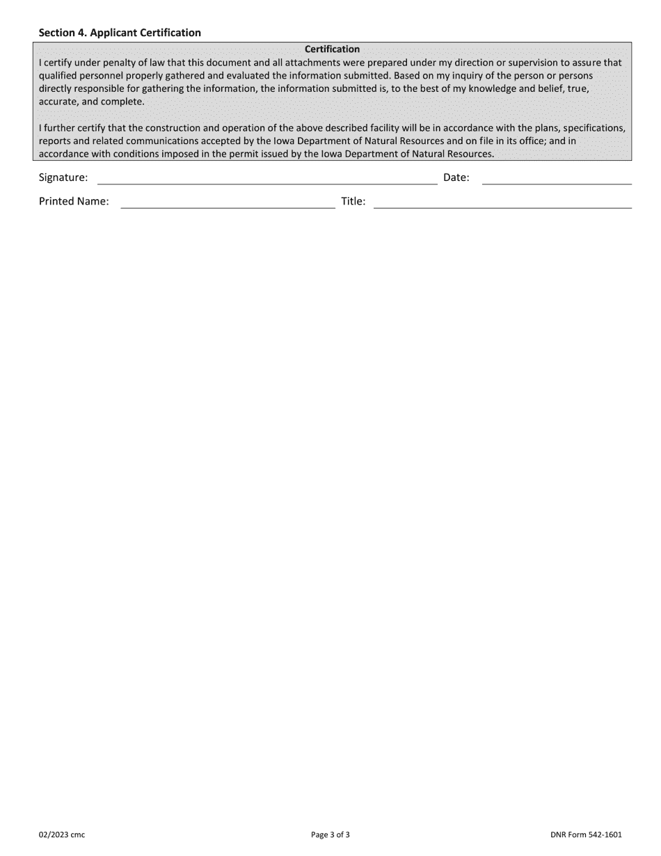 DNR Form 542-1601 Solid Waste Land Application - Permit Application Form - Iowa, Page 3