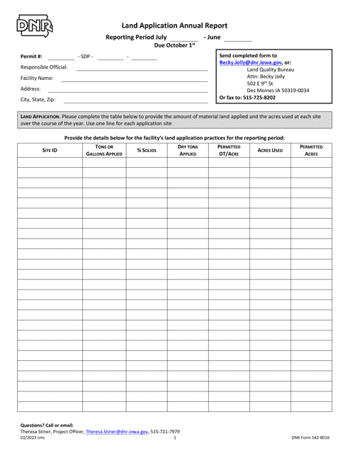 DNR Form 542-8016 Land Application Annual Report - Iowa