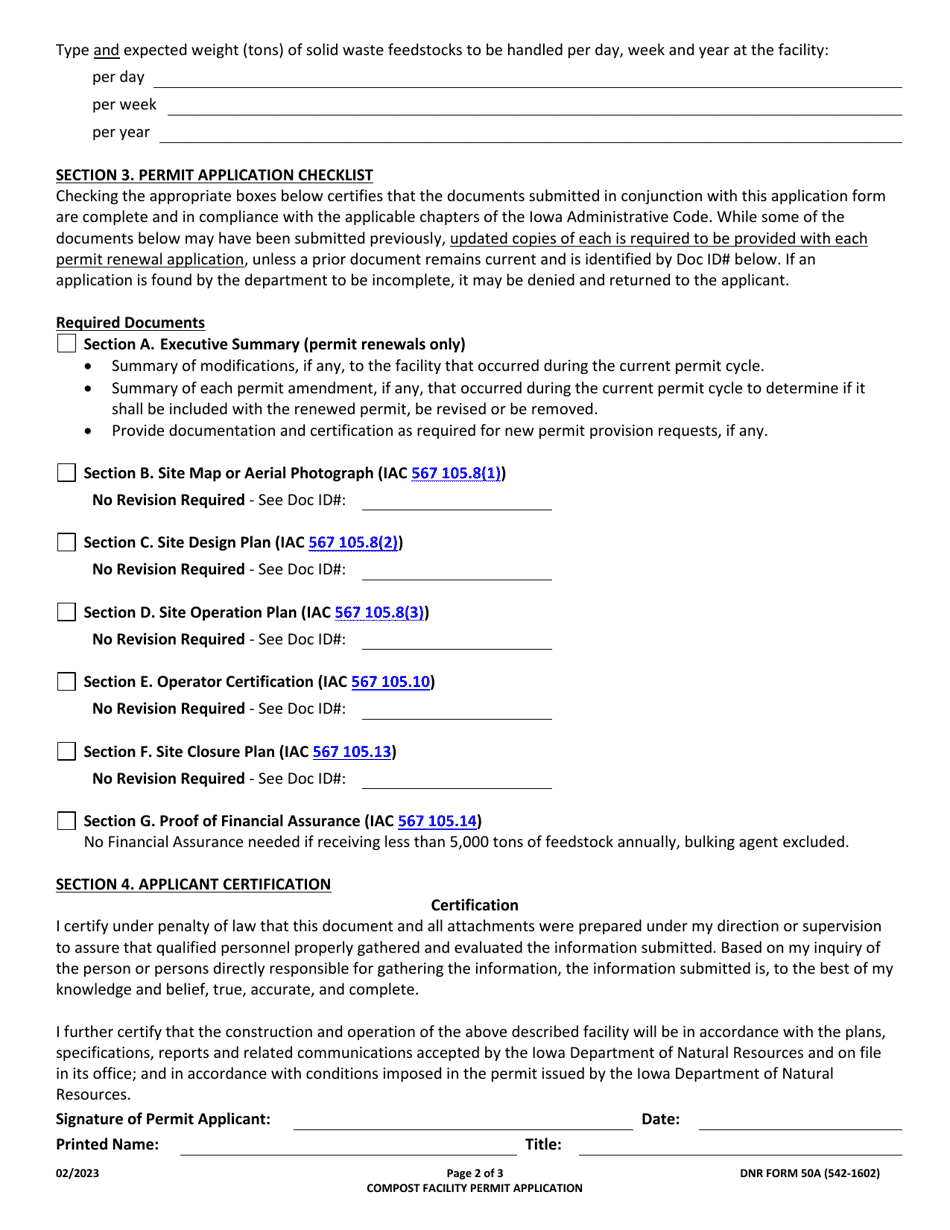 DNR Form 50A (542-1602) Compost Facility Permit Application - Iowa, Page 2