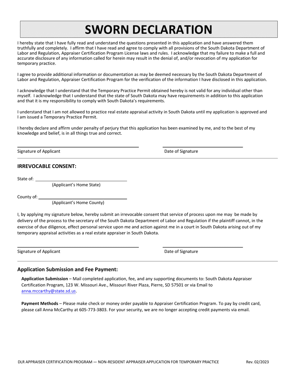 Non-resident Appraiser Application for Temporary Practice - South Dakota, Page 3
