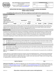 Document preview: DNR Form 542-1411 Application for Iowa Annual Hunting/Fishing License for Resident Armed Forces Veteran - Iowa