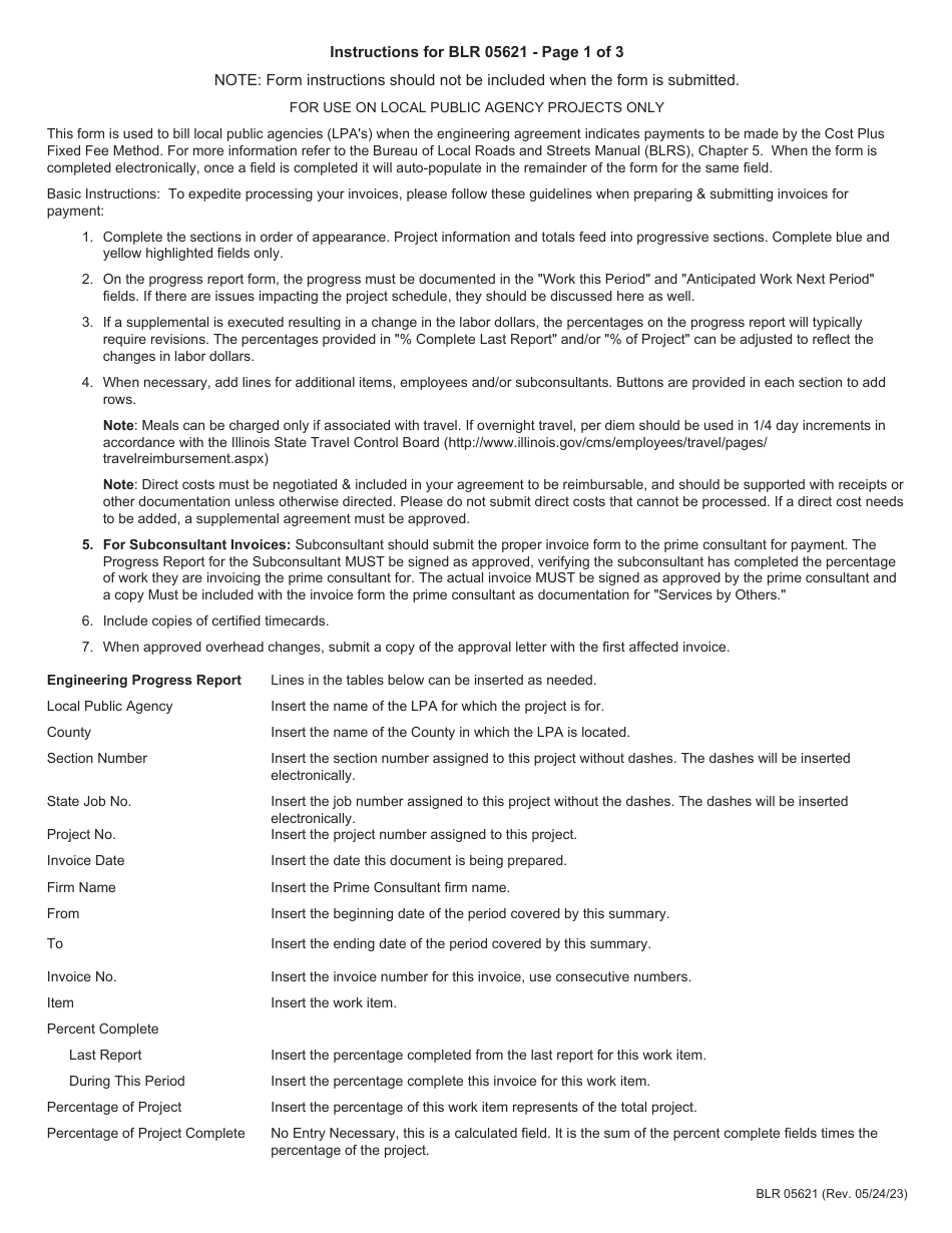 Form BLR05621 Local Public Agency Cost Plus Fixed Fee Invoice - Illinois, Page 4