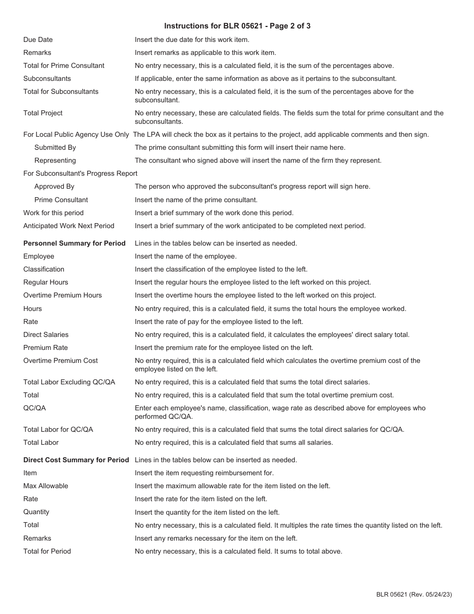 Form BLR05621 Local Public Agency Cost Plus Fixed Fee Invoice - Illinois, Page 5