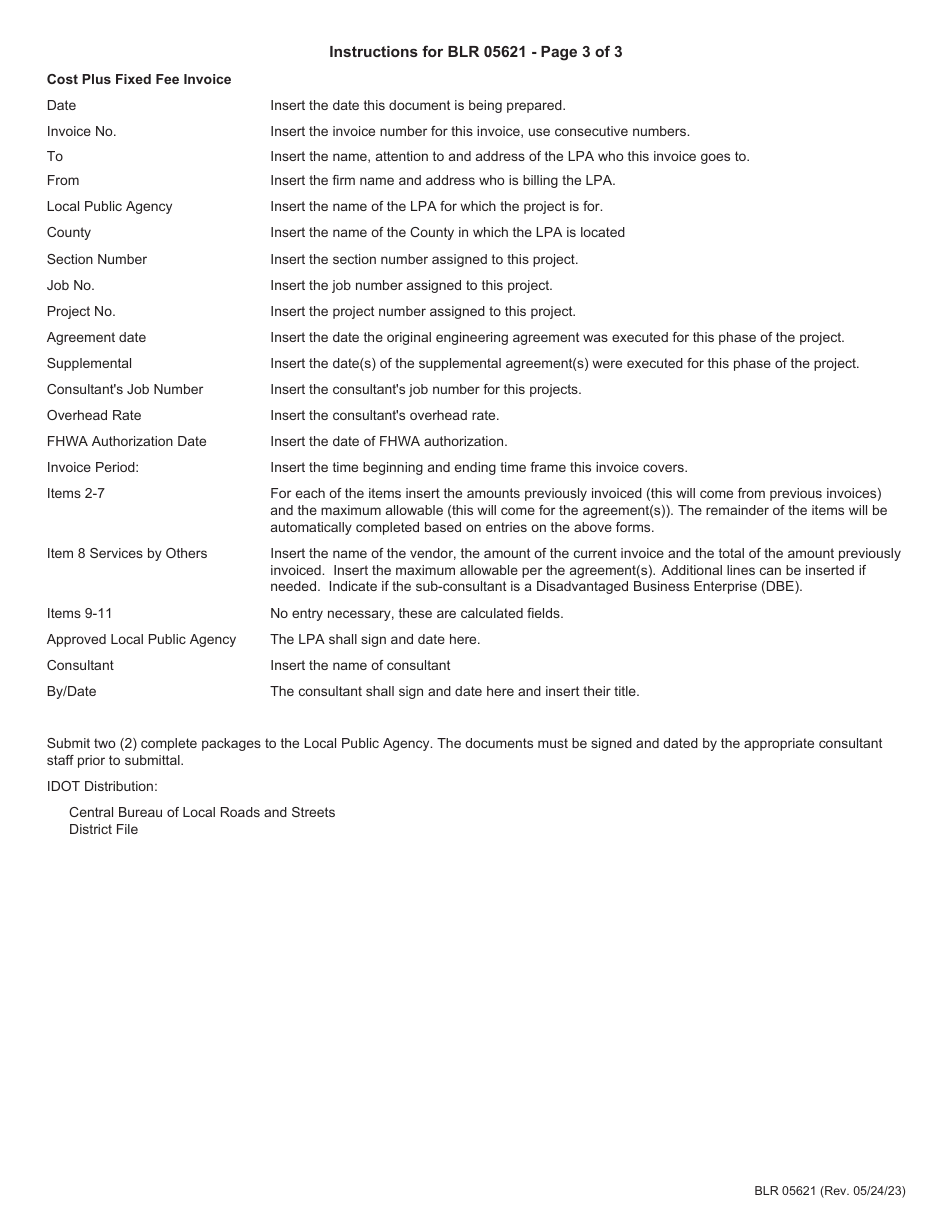Form BLR05621 Local Public Agency Cost Plus Fixed Fee Invoice - Illinois, Page 6