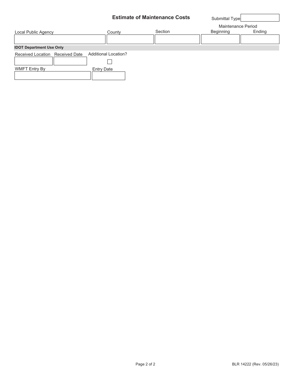 Form BLR14222 Local Public Agency General Maintenance - Estimate of Cost / Maintenance Expenditure Statement - Illinois, Page 2