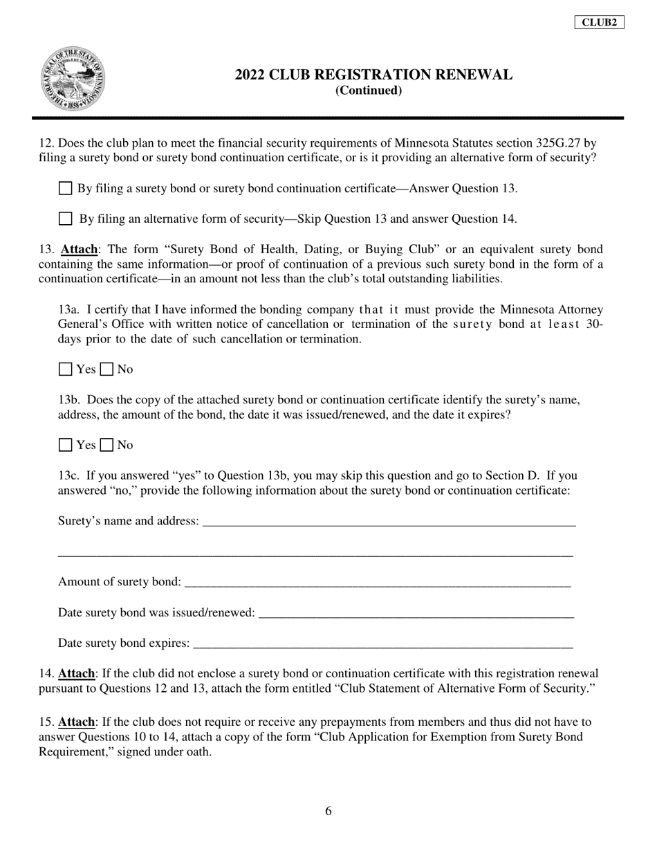 Form CLUB2 Club Registration Renewal - Minnesota, Page 6